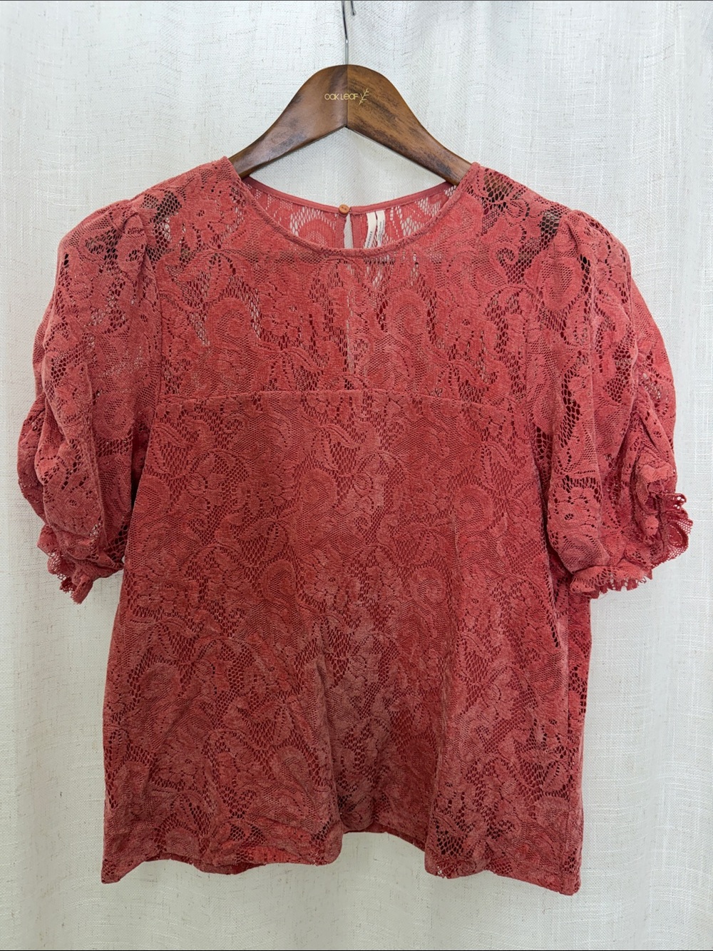 Anthropologie Rose Velvet Lace Puff-Sleeve Top Size Small Excellent Condition